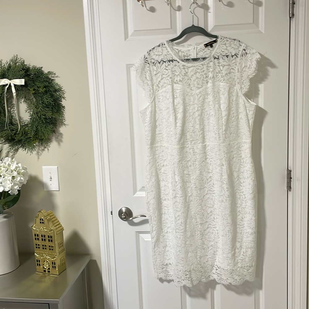 White Lace Dress by Miusol, Midi Length